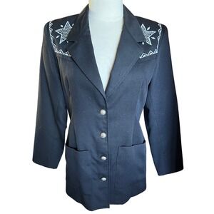 Roper 80s VTG Western Black Star Embroidered Rodeo Jacket Concho Button Sz S USA